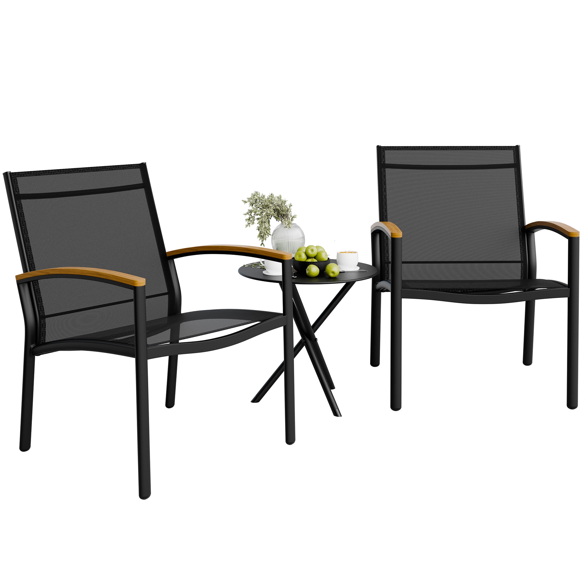 Walsunny 3 Piece Outdoor Patio Furniture Set Textilene Patio Bistro Set with Coffee Table Light Grey