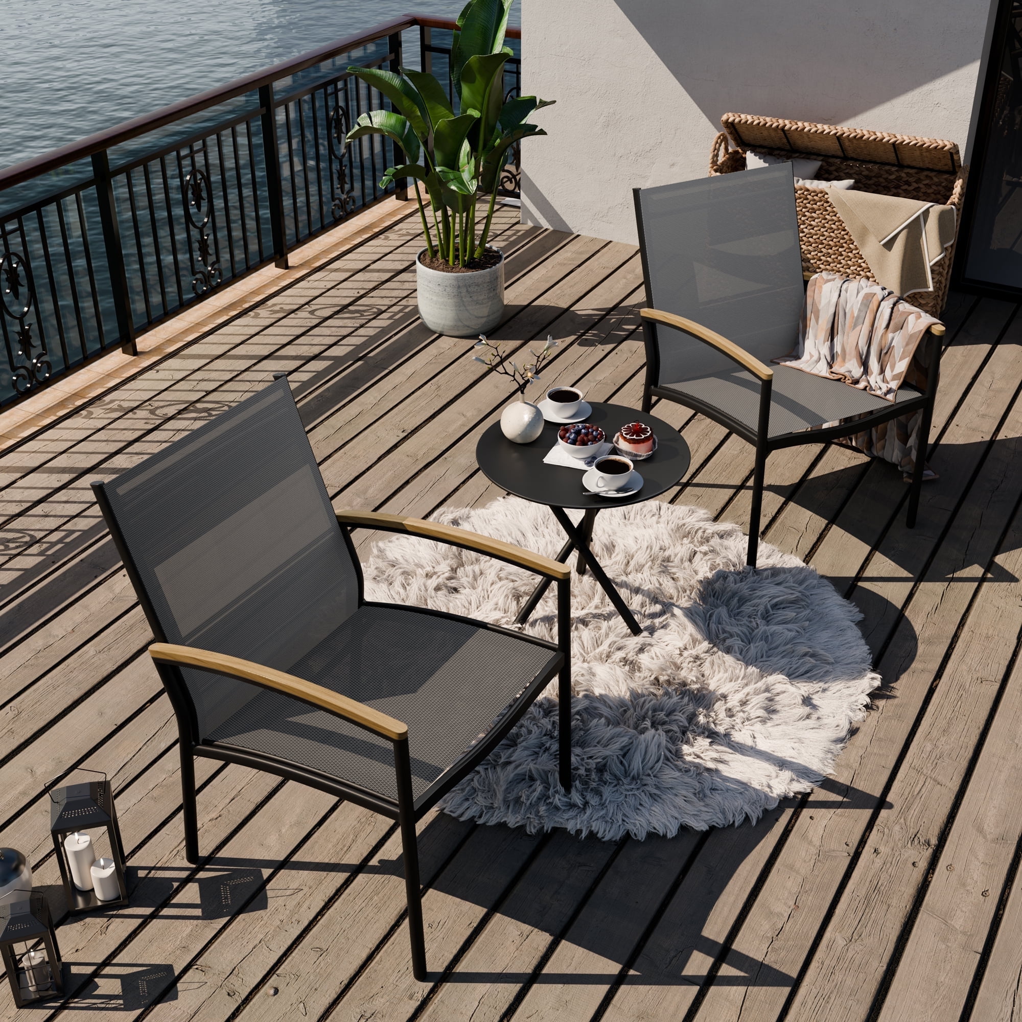 Walsunny 3 Piece Outdoor Patio Furniture Set Textilene Patio Bistro Set with Coffee Table Light Grey Walmart