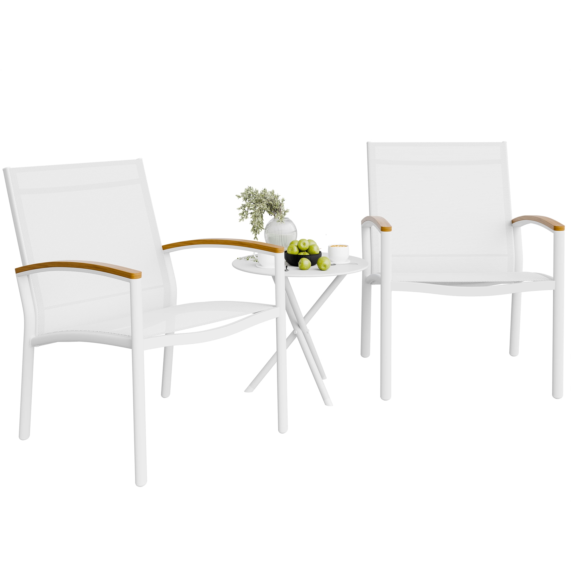 Walsunny 3 Piece White Outdoor Patio Furniture Set with Coffee Table