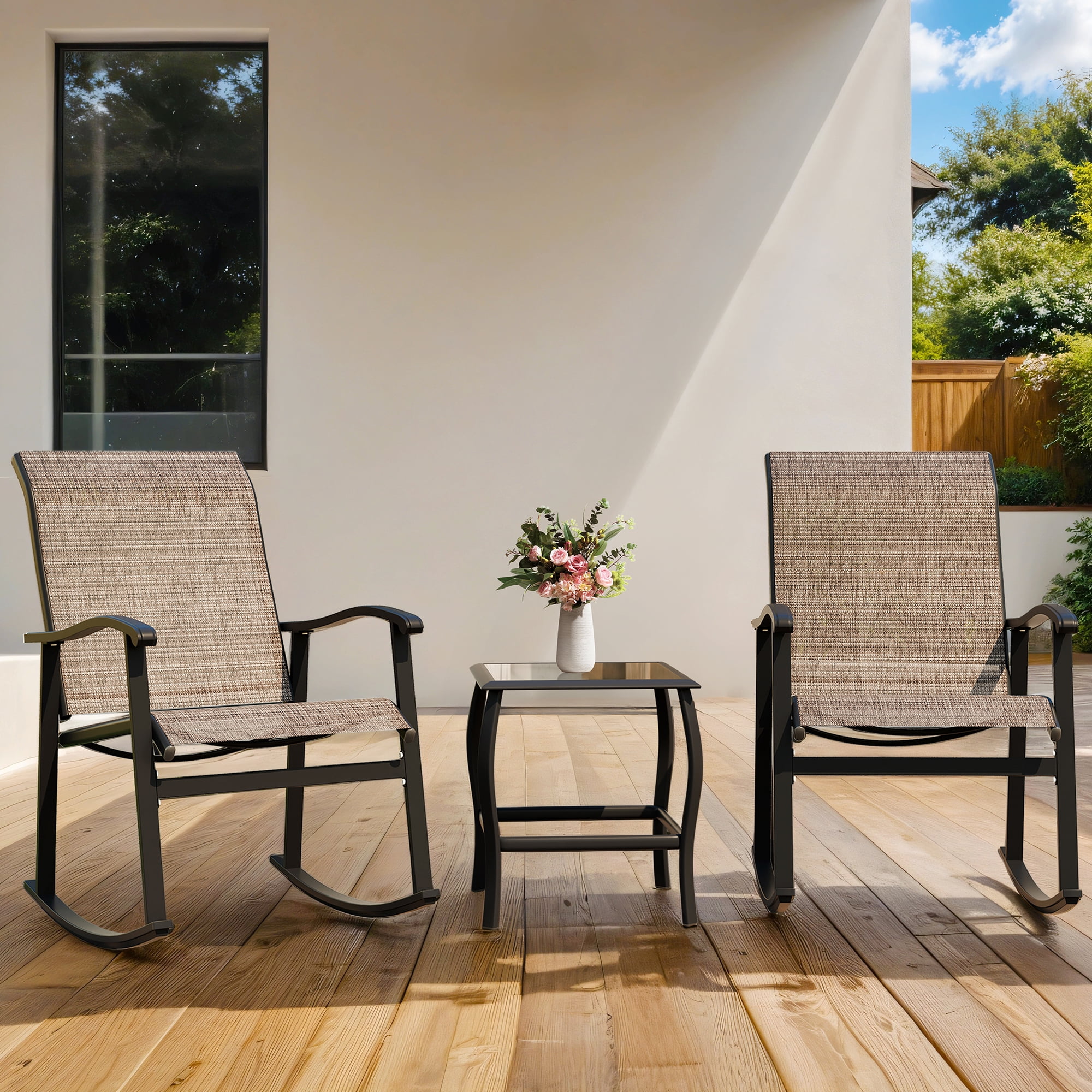 Walsunny 3 Piece Rocking Bistro Set, Outdoor Furniture with Rocker