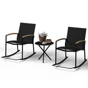 Walsunny Outdoor Rocking Bistro Set 3 Piece Metal Patio Porch Furniture with 2 Patio Rocking Chairs 1 Patio Table,Black