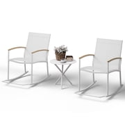 Walsunny Outdoor Rocking Bistro Set 3 Piece Metal Patio Porch Furniture with 2 Patio Rocking Chairs 1 Patio Table,White