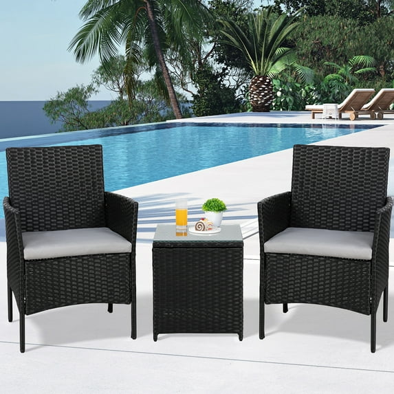 Walsunny 3 Pieces Outdoor Rattan Wicker Patio Furniture Set PE Chairs and Table Set