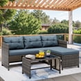 thumbnail image 1 of Walsunny 3 Pieces Patio Furniture Sectional Set, All-Weather Wicker Rattan Outdoor Furniture Set with Cushion and Glass Coffee Table, Patio Conversation Set for Garden, Backyard, Pool, Blue, 1 of 7