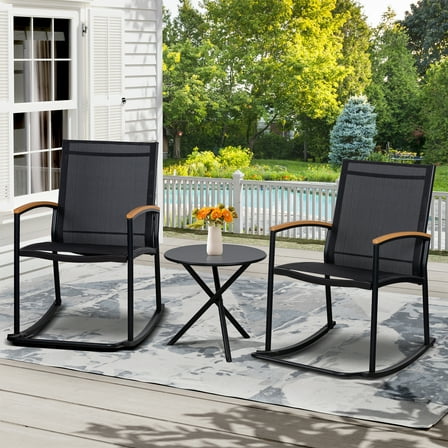 Walsunny 3 Pieces Patio Set Outdoor Patio Furniture Sets Modern Rocking Bistro Set Textilene Chair Conversation Sets Black