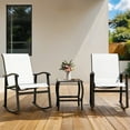 thumbnail image 1 of Walsunny 3 Pieces Rocking Bistro Patio Furniture Rocker Set with 2 Outdoor Rocking Chairs and 1 Glass Coffee Table for Porch Deck Lawn,White, 1 of 7