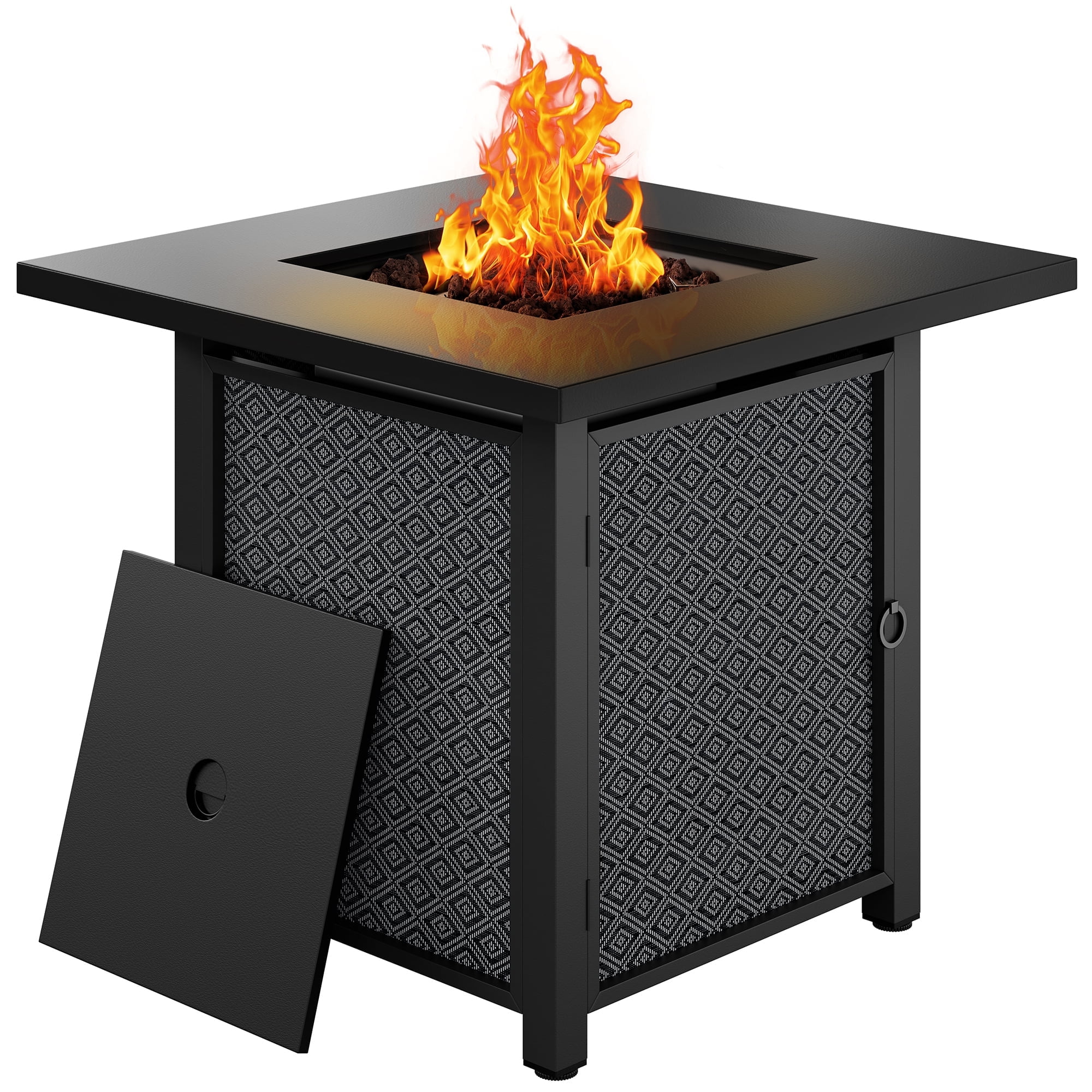 Walsunny 28" Propane Gas Fire Pit Table 50,000 BTU Square Outdoor Table with Removable Lid & Waterproof Cover