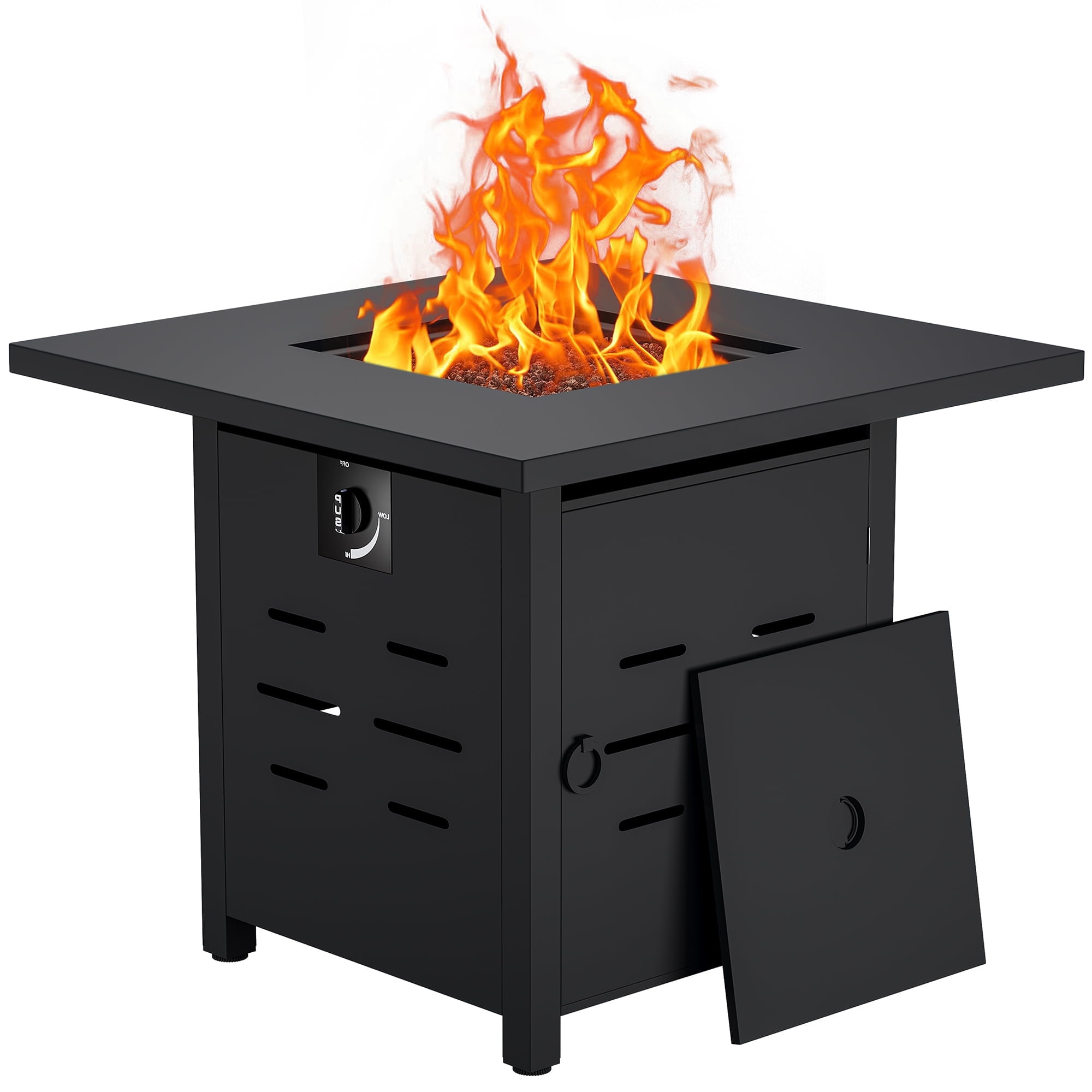 Walsunny 30" Propane Gas Fire Pit Table 50,000 BTU Square Outdoor Wicker Black