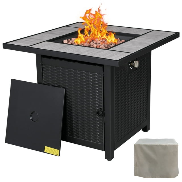 Walsunny 30" Propane Gas Fire Pit Table 50,000 BTU Square Outdoor Wicker Grey