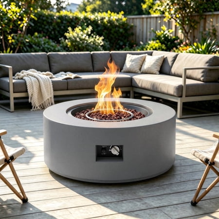 Walsunny 30"Rround Fire Pit with Tank Storage,2 in 1 Propane Fire Pit Table,50,000 BTU, Adjustable Legs for Backyard, Garden,Pool,Balcony,Gray