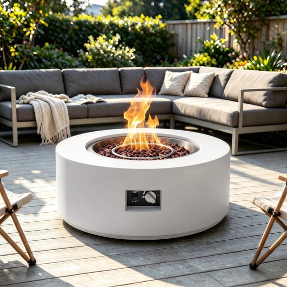 Walsunny 30"Rround Fire Pit with Tank,2 in 1 Propane Fire Pit Table,50,000 BTU, Adjustable Legs for Backyard, Garden,Pool,Balcony,White