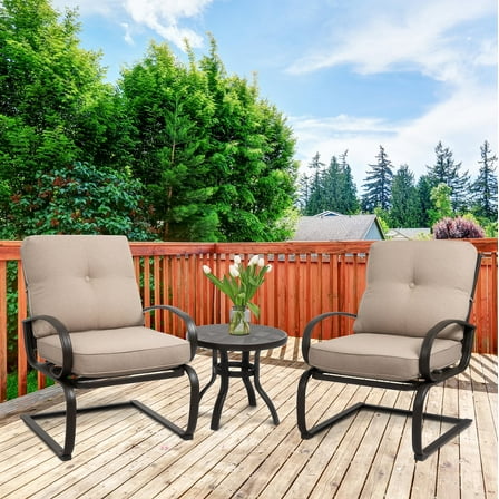 Walsunny 3Pcs Outdoor Patio Bistro Set Springs Motion Chairs and Round Table Set,Indoor with Cushions,Beige