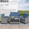 thumbnail image 1 of Walsunny 4 Pieces Outdoor Sectional Conversation Wicker Patio Furniture Set with Cushion Table for Backyard,Porch,Garden,Poolside Balcony,Gray, 1 of 7