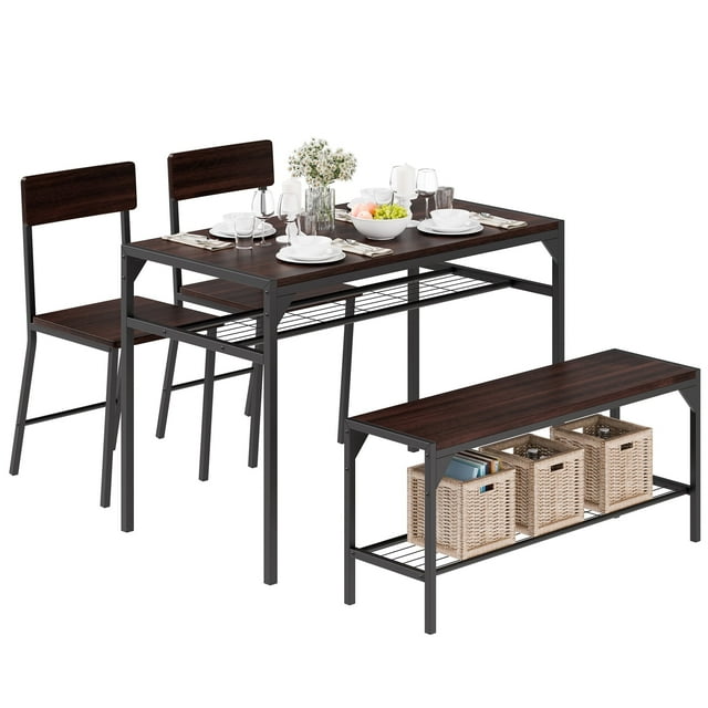 Walsunny 4 Piece Dining Table Set , Kitchen Table with Bench and 2