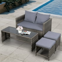 Walsunny 4 Piece Patio Furniture Set Outdoor Wicker Conversation Set Rattan Sectional Sofa with Cushions & Coffee Table Gray