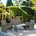 thumbnail image 1 of Walsunny 4-Piece Patio Rattan Furniture Set with Cushions & Tempered Glass Tabletop, Gray, 1 of 11