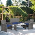 thumbnail image 1 of Walsunny 4-Piece Patio Rattan Furniture Set with Cushions & Tempered Glass Tabletop, Dark Blue, 1 of 12