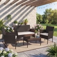 thumbnail image 1 of Walsunny 4 Pieces Patio Rattan Furniture Set,Wicker Conversation Set with Cushions and Tempered Glass Tabletop,Brown, 1 of 7