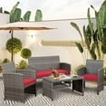 thumbnail image 1 of Walsunny Outdoor Patio Rattan Wicker Furniture Conversation Set 4 Piece with Cushions Tempered Glass Tabletop,Red, 1 of 11