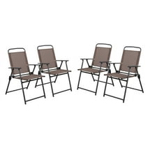 Walsunny 4 Pieces Folding Patio Dining Chairs Small Metal Outdoor Chair Set, Patio Furniture Set 4 Folding Chairs Brown