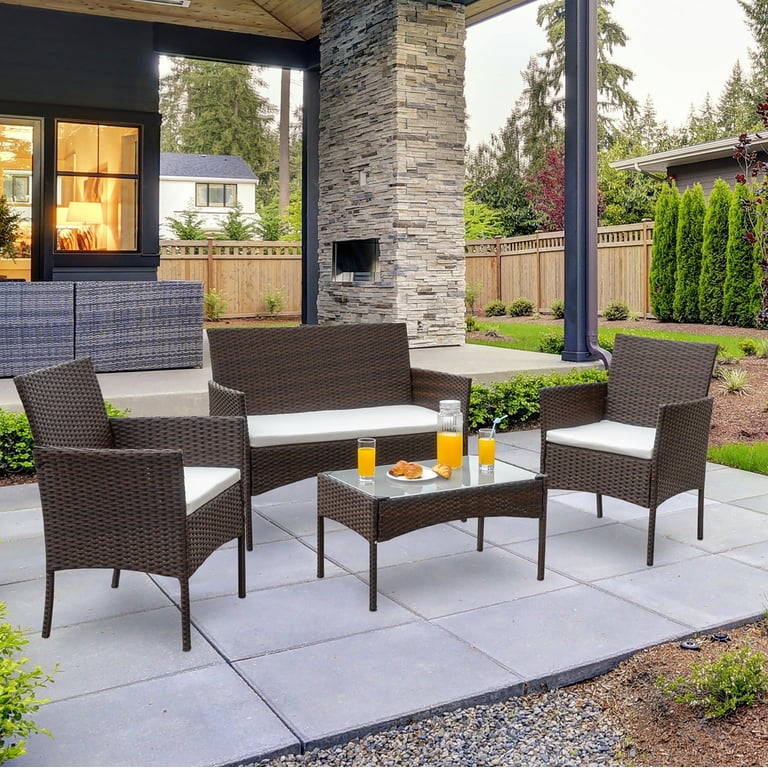 Walsunny 4 Pieces Outdoor Patio Furniture Brown Sets Rattan Chair