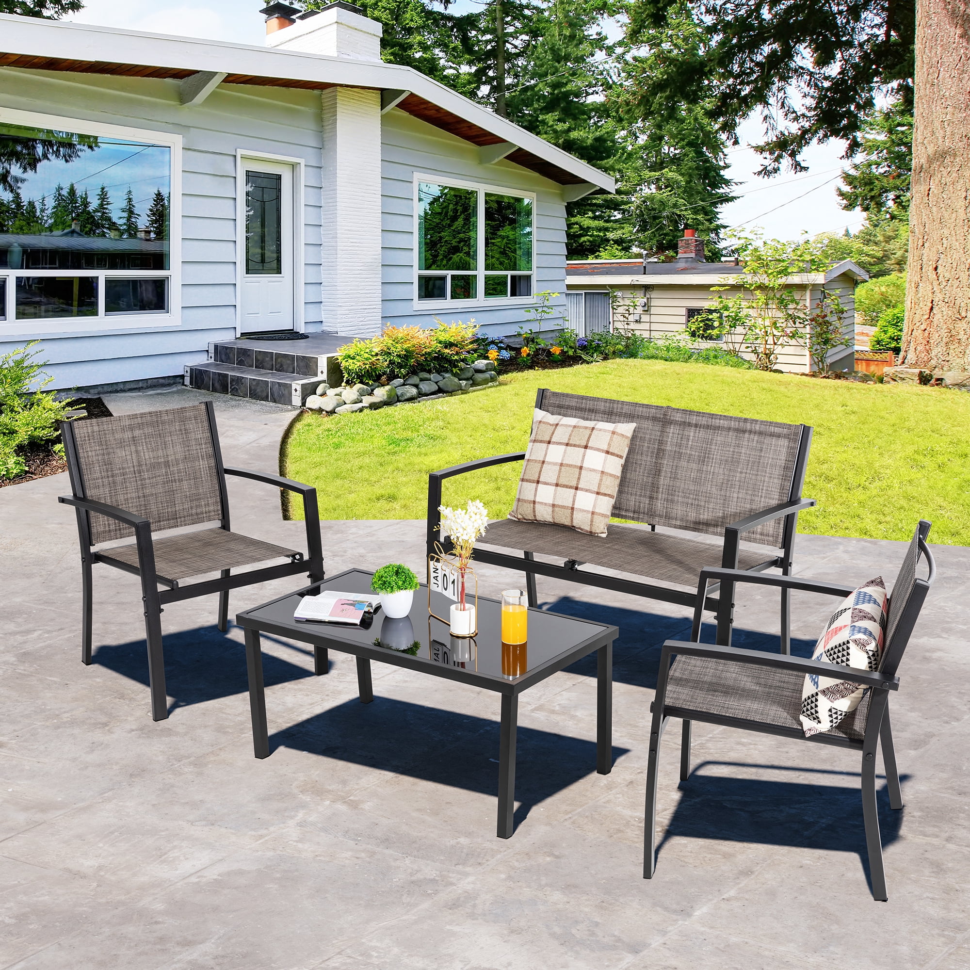 Walsunny 4 Pieces Patio Furniture Set All Weather Textile Fabric