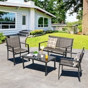 Walsunny 4 Pieces Patio Furniture Set All Weather Textile Fabric Outdoor Conversation Set, with Glass Coffee Table Brown