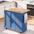 thumbnail image 1 of Walsunny 40" Kitchen Islands Carts with Storage Drop Leaf Countertop on Wheels Rolling Microwave Utility Carts with 3 Drawers 1 Storage Cabinets,Blue, 1 of 13