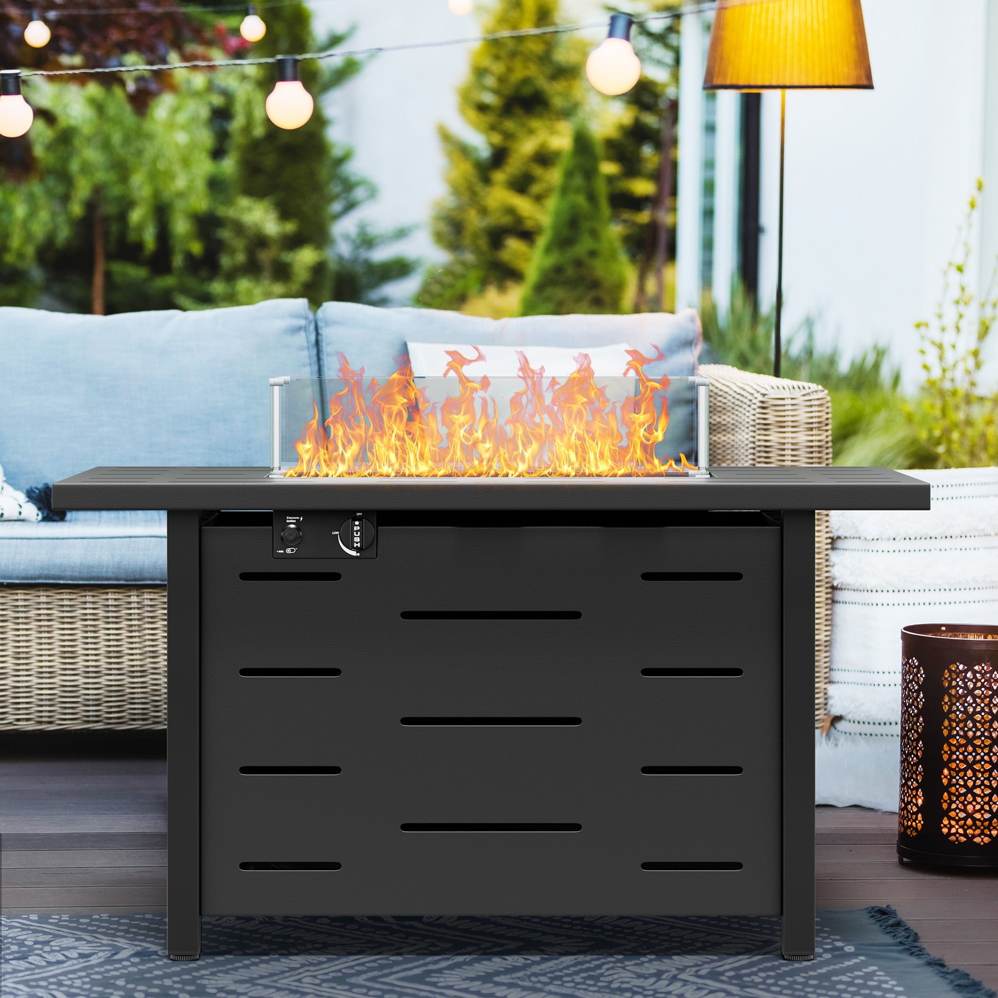 Walsunny 43 inch Gas Fire Pit Table 50,000 BTU Outdoor Rectangular Propane Fire pit Table with Waterproof Cover