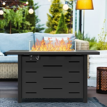 Walsunny 43 inch Gas Fire Pit Table 50,000 BTU Outdoor Rectangular Propane Firepit Table with Glass Wind Guard and Waterproof Cover
