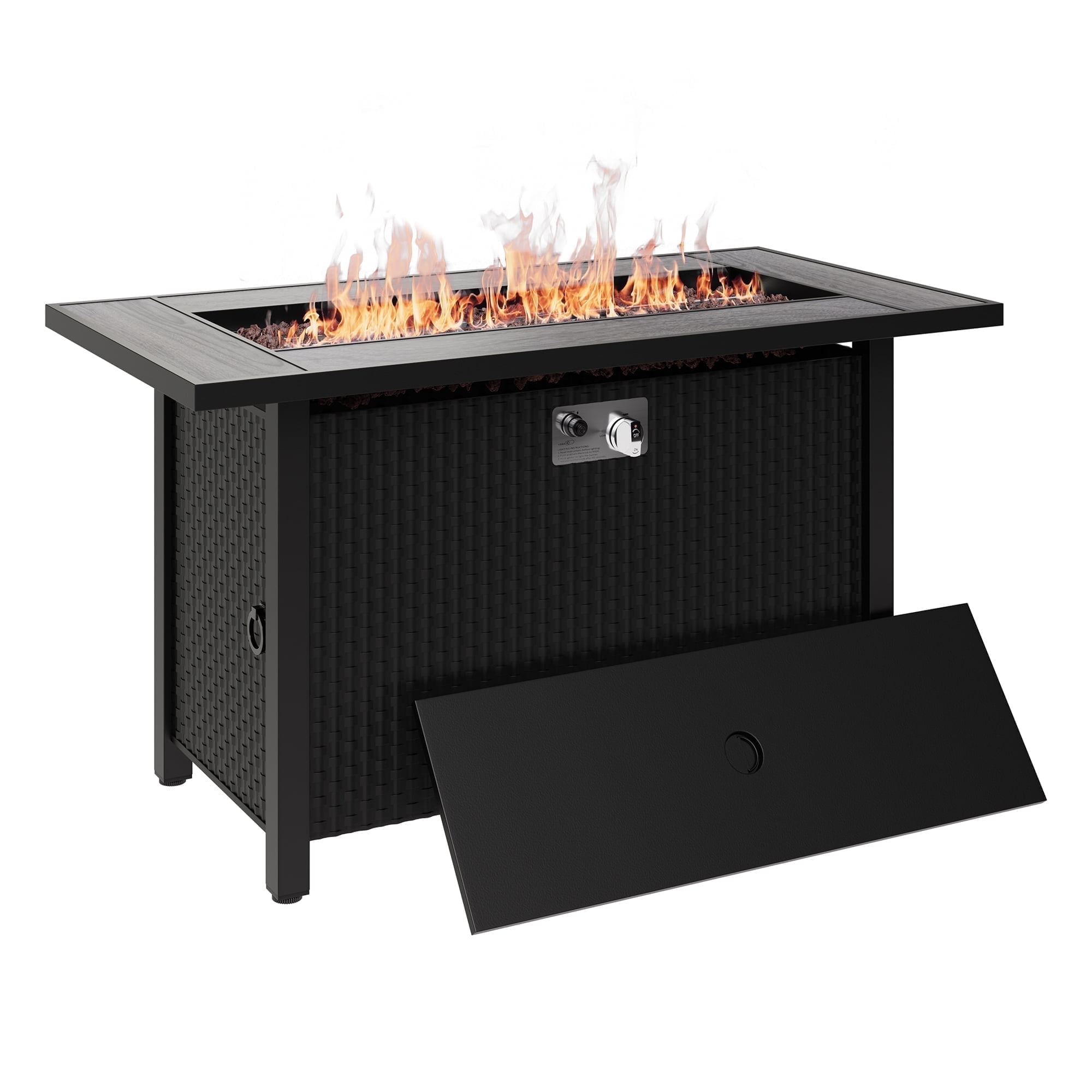 45'' Black and Gray Gas Fire Pit Table with Glass Guard