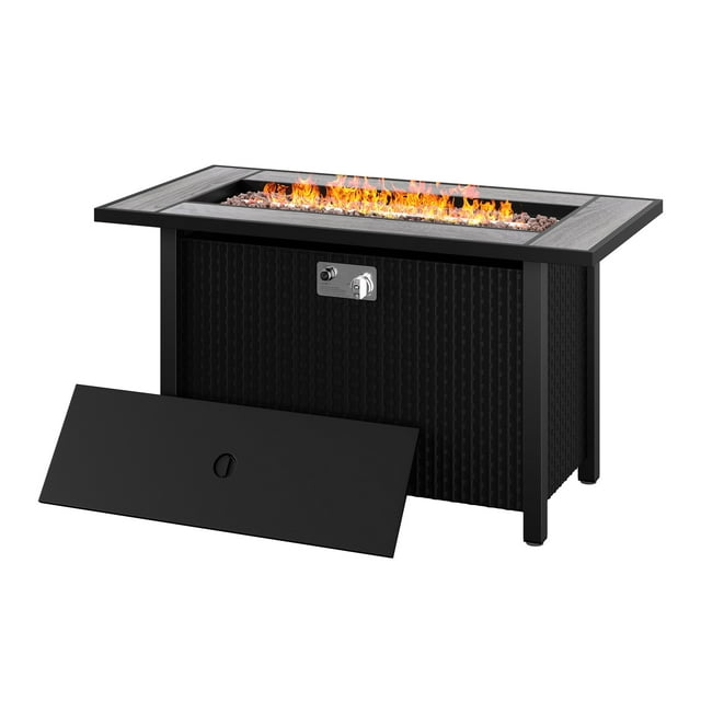 Walsunny 44.9" Gas Fire Pit Table 50000 BTU Propane with Removable Lid & Waterproof Cover with Lava Rock and Alumium Frame Tables(Grey)
