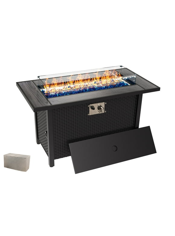 Walsunny 45" Propane Fire Pit Table 50,000 BTU Steel Gas Fire Pit with Removable Lid & Waterproof Cover and Tables