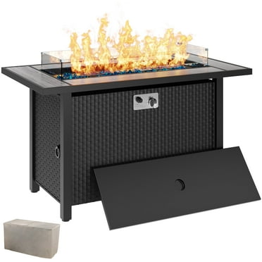 Walsunny 45" Propane Fire Pit Table 50,000 BTU Steel Gas Fire Pit with Removable Lid & Waterproof Cover and Tables