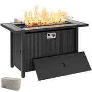Walsunny 45 Propane Fire Pit Table 50,000 BTU Steel Gas Fire Pit with Removable Lid & Waterproof Cover and Tables