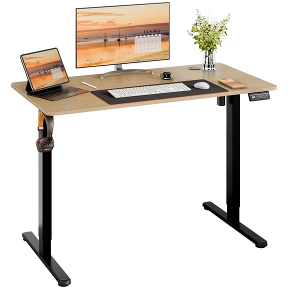 Walsunny Electric Standing Desk, Height Adjustable Desk 47.2" x 23.6" Ergonomic Stand Up Desk with Electric Lift & Memory Preset for Home Office, Walnut & Black
