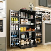 Walsunny Pantry Food Storage Cabinet 47 Free Standing Craft Cupboard with Doors Adjustable Shelves for Kitchen Entryway Dining Room Bathroom Black