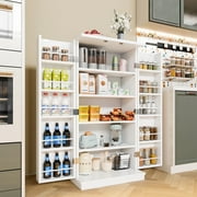 Walsunny Pantry Food Storage Cabinet 47 Free Standing Craft Cupboard with Doors Adjustable Shelves for Kitchen Entryway Dining Room Bathroom White