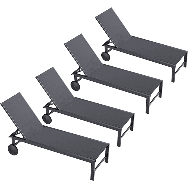 Walsunny 4pcs Patio Outdoor Chaise Lounge Chair with Wheels for Outside Aluminum Adjustable Angle Lounge Chair Set(Dark Gray)