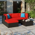 thumbnail image 1 of Walsunny Outdoor Furniture Set,5 Piece Small Patio Conversation Set Wicker Rattan Patio Seating Sofas with Cushion and Tempered Glass Table, Red, 1 of 6