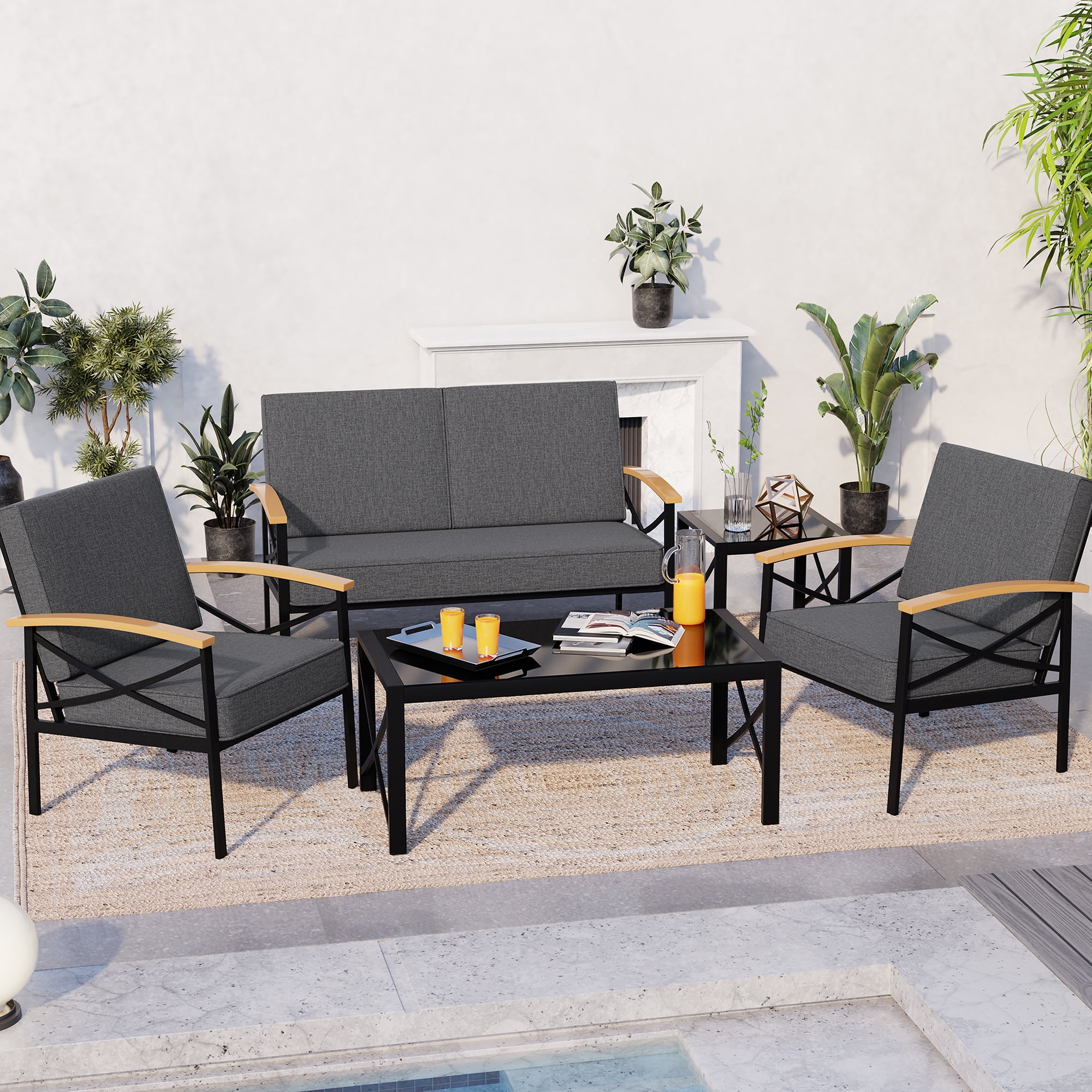 Walsunny 5-Piece Patio Furniture Conversation Set, Outdoor Terrace ...
