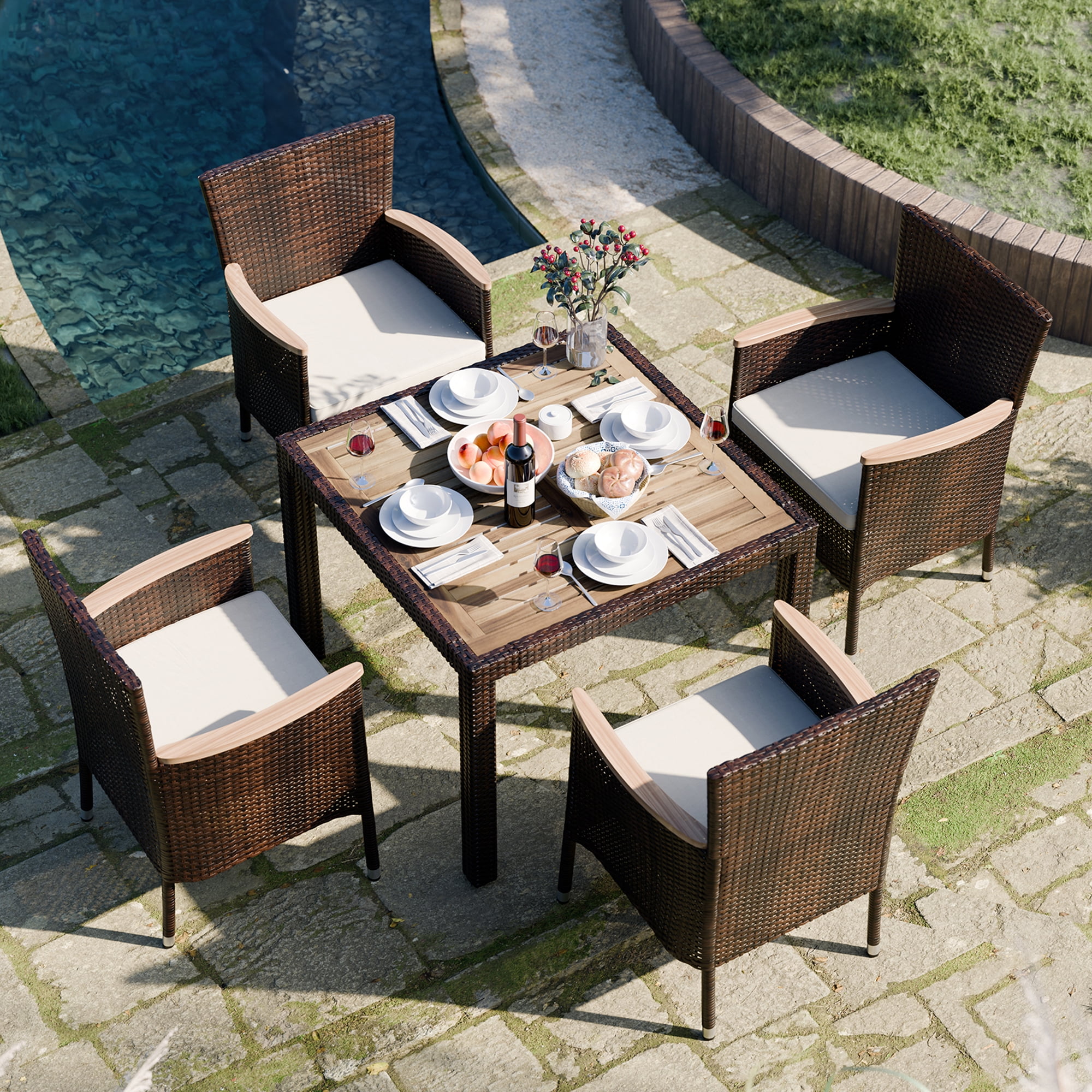 Walsunny 5 Pieces Outdoor Patio Dining Set Wicker Liberia Ubuy