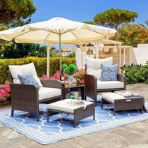 Walsunny 5 Pieces Outdoor Wicker Patio Furniture Set,All Weather PE Rattan Conversation Set with Cushioned Patio Lounge Chairs