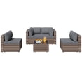 thumbnail image 1 of Walsunny 5 Pieces Patio Furniture Sets, Outdoor Wicker Rattan Patio Conversation Set with Cushions and Glass Table for Backyard, Garden,Pool, Brown Rattan Gray Cushions, 1 of 7