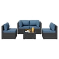 thumbnail image 1 of Walsunny 5 Pieces Patio Furniture Sets, Outdoor Wicker Rattan Patio Conversation Set with Cushions and Glass Table for Backyard, Garden,Pool, Black Rattan Dark Blue Cushions, 1 of 7