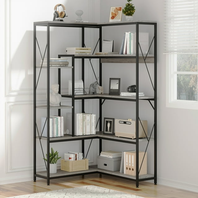 Walsunny 5Tier Corner Bookshelf Industrial Corner Bookcase Corner with