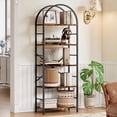 thumbnail image 1 of Walsunny 4-Tier Arched Bookshelf Industrial Open Storage Shelf, Display Bookshelves with Metal Frame, Rustic Wood Tall Bookcase for Living Room, Home Office, Brown, 1 of 9