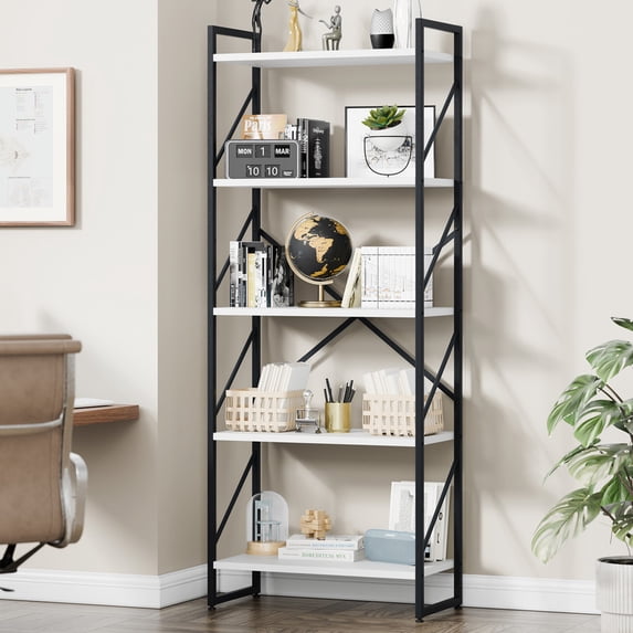 Walsunny Bookshelves Wooden Bookcases 5 Tiers H-Shaped Bookshelf with 5 Open Display Shelves White