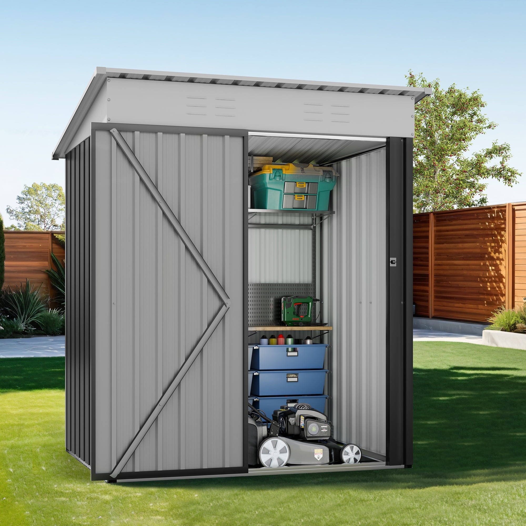 Walsunny Outdoor Backyard Storage Shed, 5X3 ft, Waterproof Metal Lawn ...