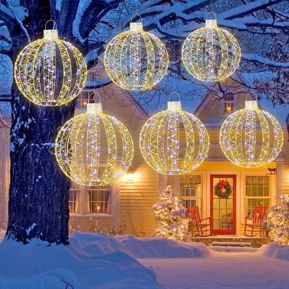 Walsunny 6 Pack Christmas LED Light Balls Outdoor Hanging Light Spheres 360 LED for Christmas Decor, Patio, Tree